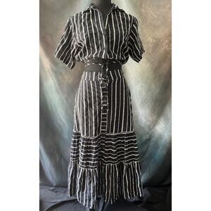Talita Kume Striped Maxi Skirt Crop Top Set Tiered Bohemian Size Small